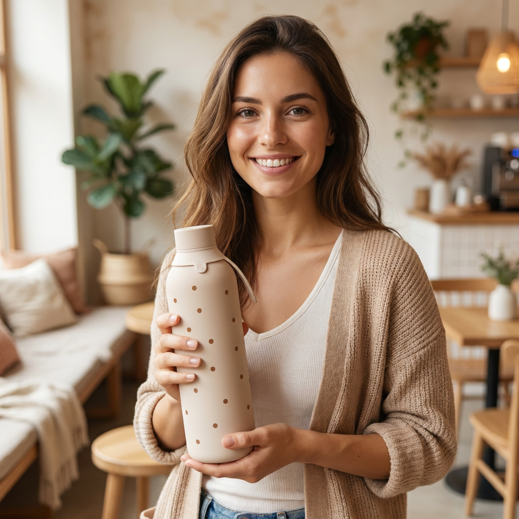Botella Térmica de Acero Inoxidable con Interior Cerámico y Doble Tapón – Petite Dots | Aurea