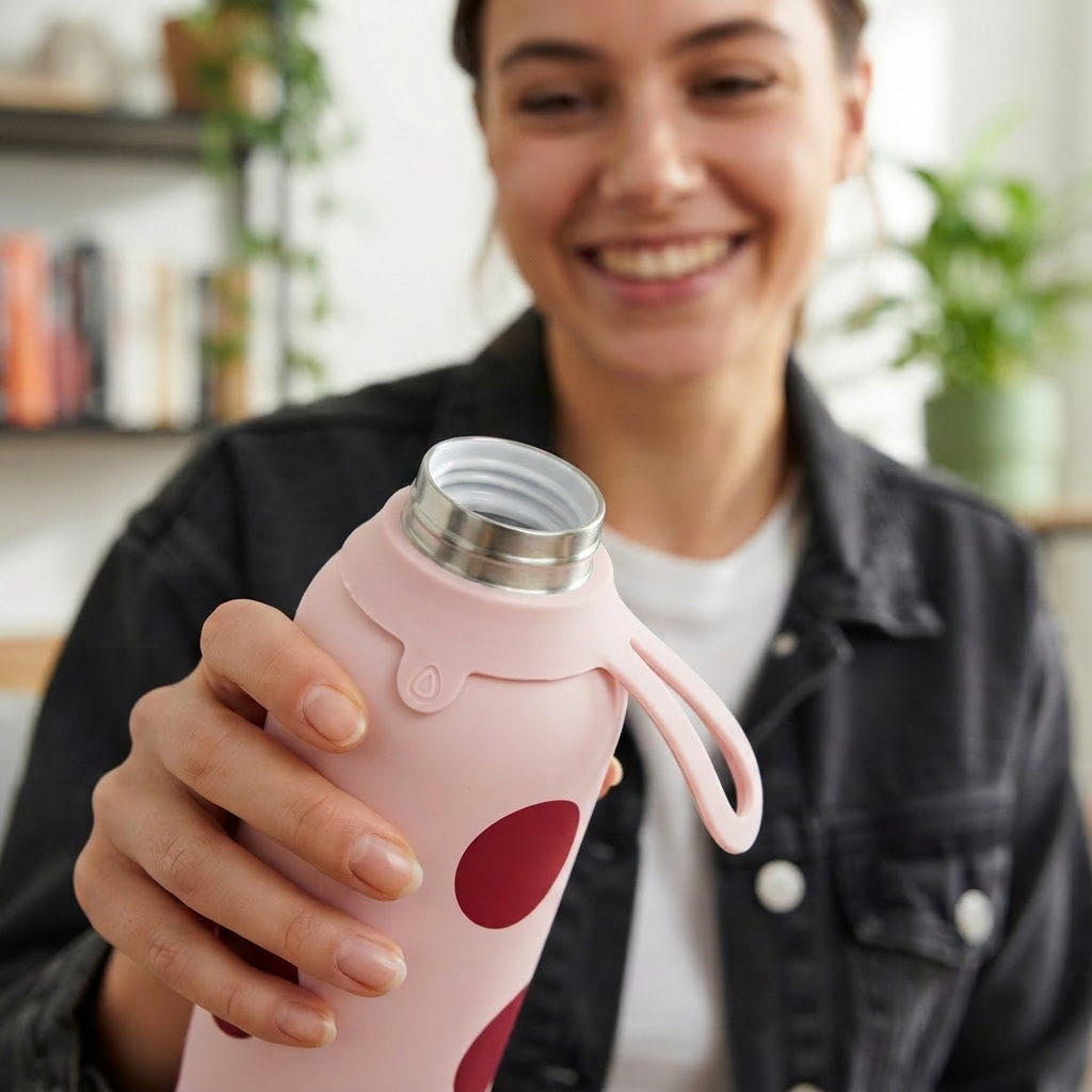 Botella Térmica de Acero Inoxidable con Interior Cerámico y Doble Tapón – Bold Dots | Aurea