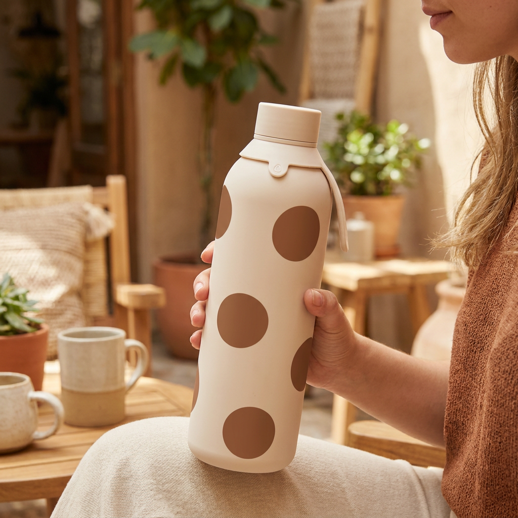 Botella Térmica de Acero Inoxidable con Interior Cerámico y Doble Tapón – Bold Dots | Aurea