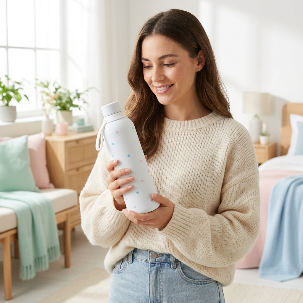 Botella Térmica de Acero Inoxidable con Interior Cerámico y Doble Tapón – Pastel Dots | Aurea