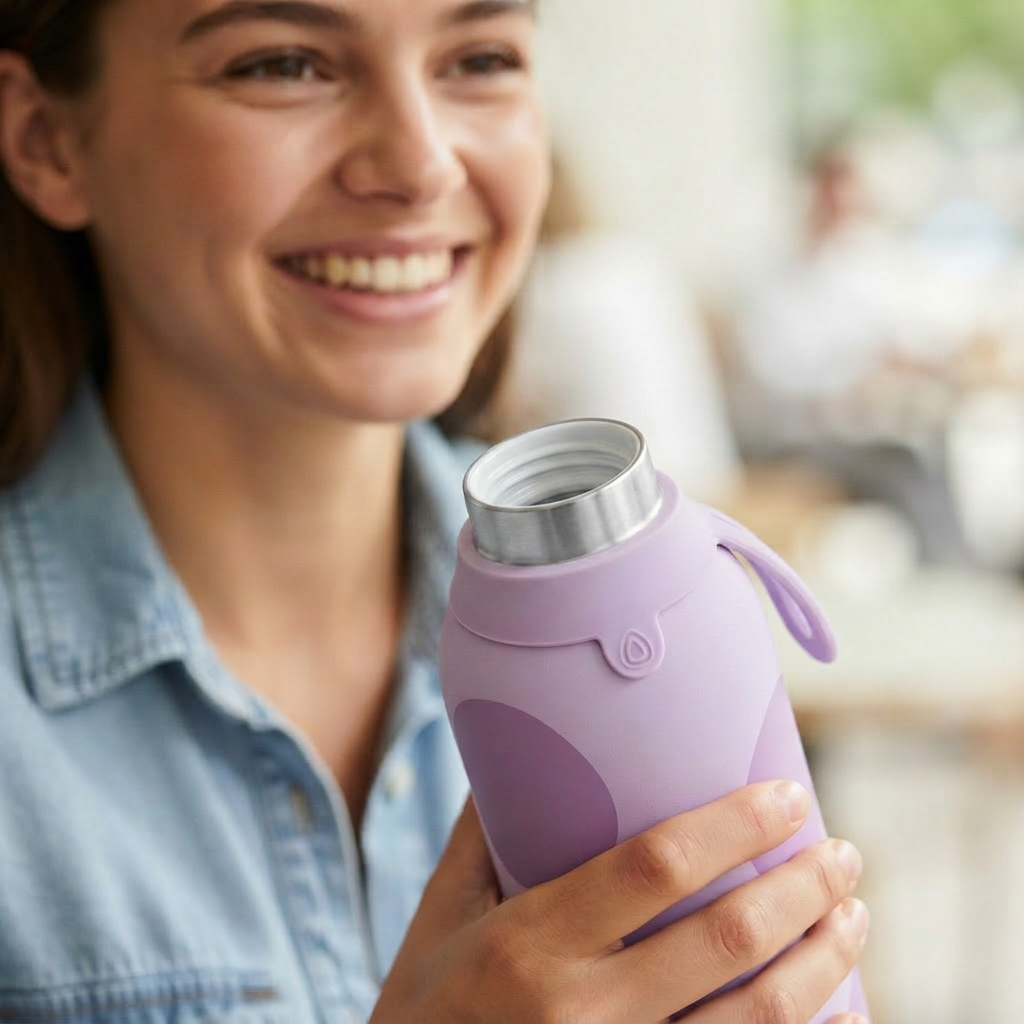 Botella Térmica de Acero Inoxidable con Interior Cerámico y Doble Tapón – Happy Dots | Aurea