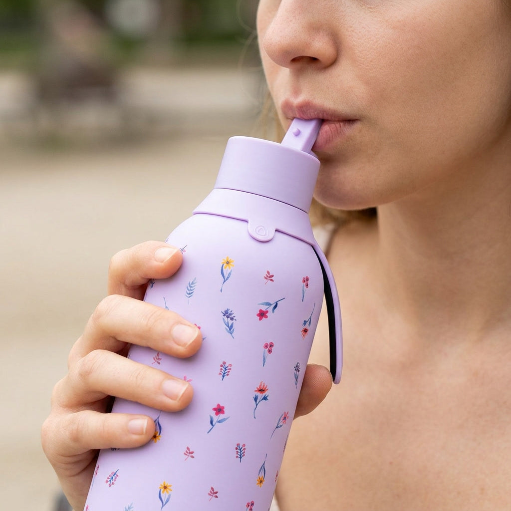 Botella Térmica de Acero Inoxidable con Interior Cerámico y Doble Tapón – Little Bloom | Aurea