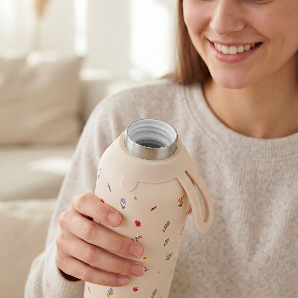 Botella Térmica de Acero Inoxidable con Interior Cerámico y Doble Tapón – Little Bloom | Aurea