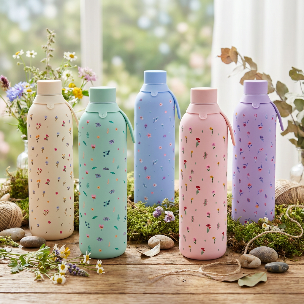 Botella Térmica de Acero Inoxidable con Interior Cerámico y Doble Tapón – Little Bloom | Aurea