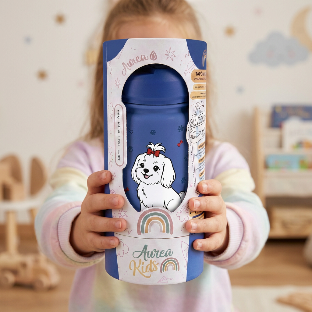 Botella Térmica de Acero Inoxidable con Adaptador Infantil – Fluffy Friend - Dark Blue