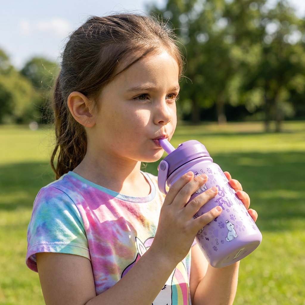 Botella Térmica de Acero Inoxidable con Adaptador Infantil – Fluffy Friend - Lila