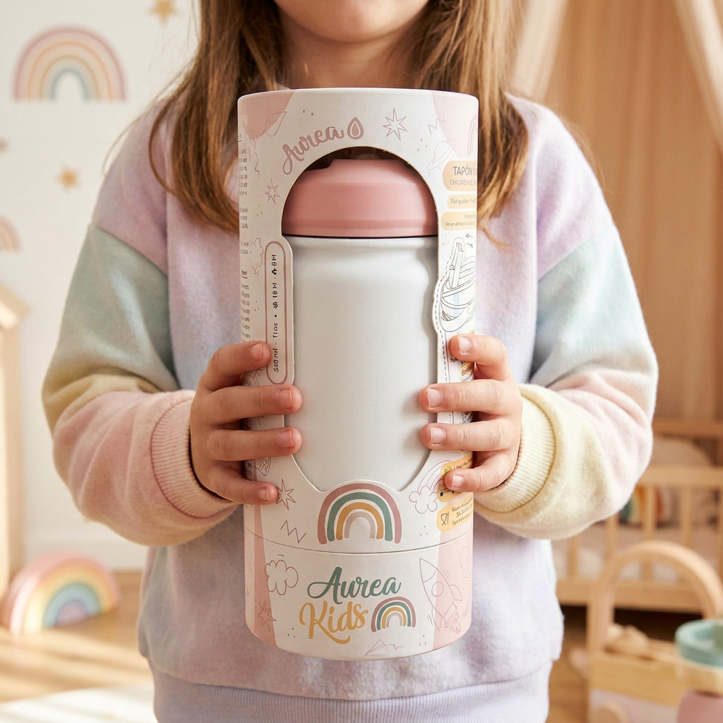 Botella Térmica de Acero Inoxidable con Adaptador Infantil – Lisa | Aurea Kids