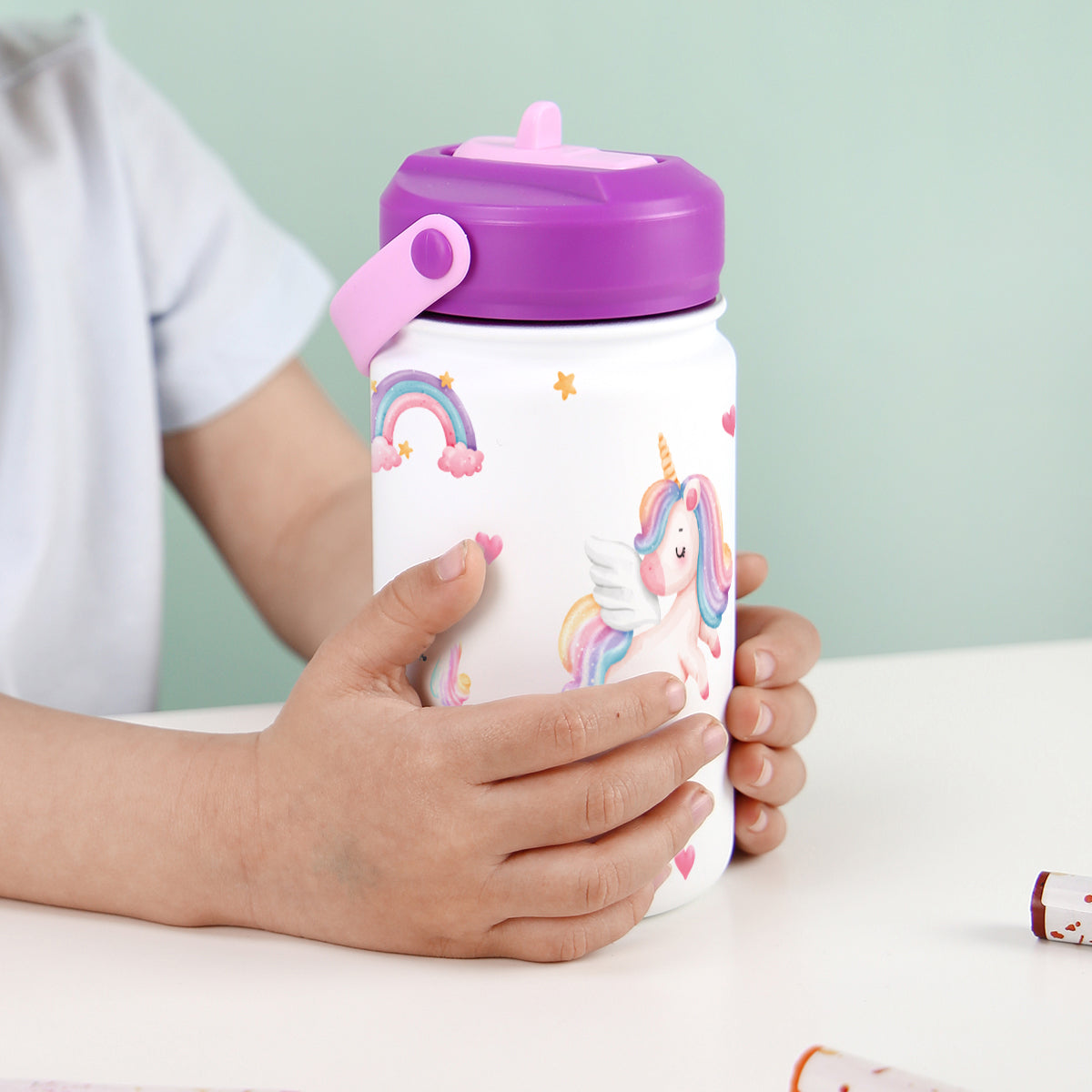 Botella Térmica de Acero Inoxidable con Adaptador Infantil – Magic Unicorn | Aurea Kids