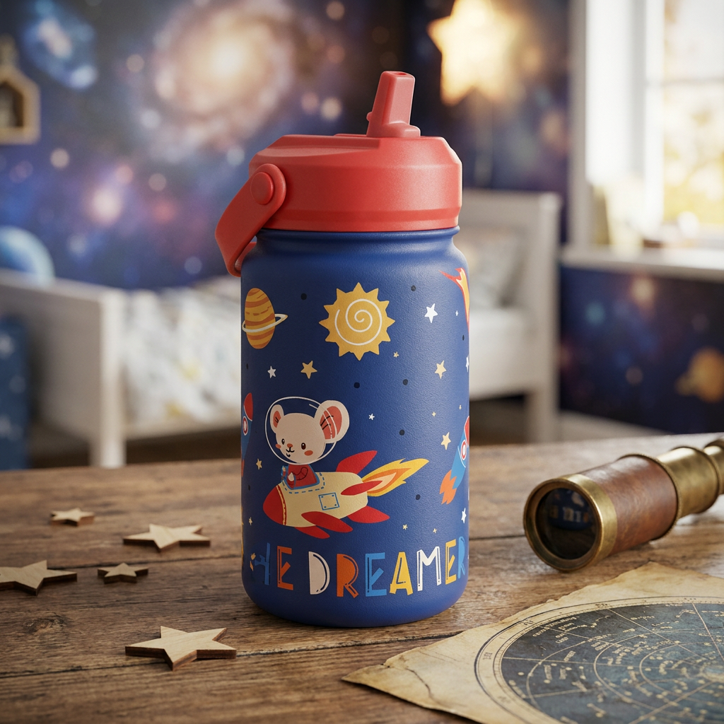 Botella Térmica de Acero Inoxidable con Adaptador Infantil – Space Adventure | Aurea Kids