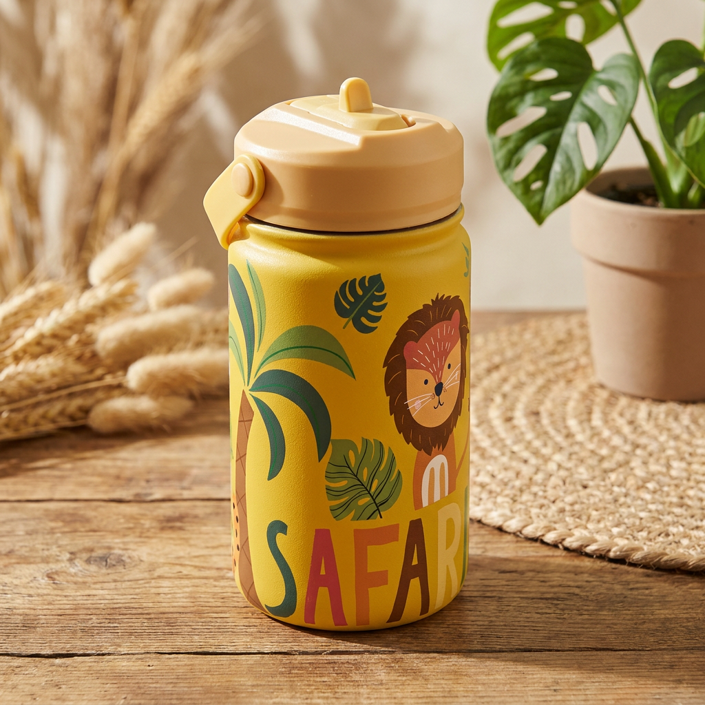 Botella Térmica de Acero Inoxidable con Adaptador Infantil – Safari | Aurea Kids