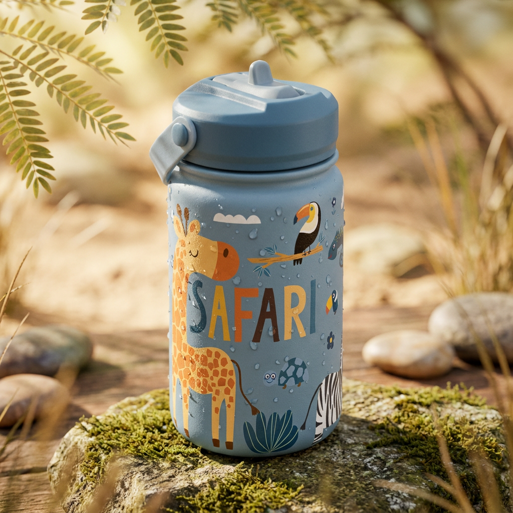 Botella Térmica de Acero Inoxidable con Adaptador Infantil – Safari | Aurea Kids