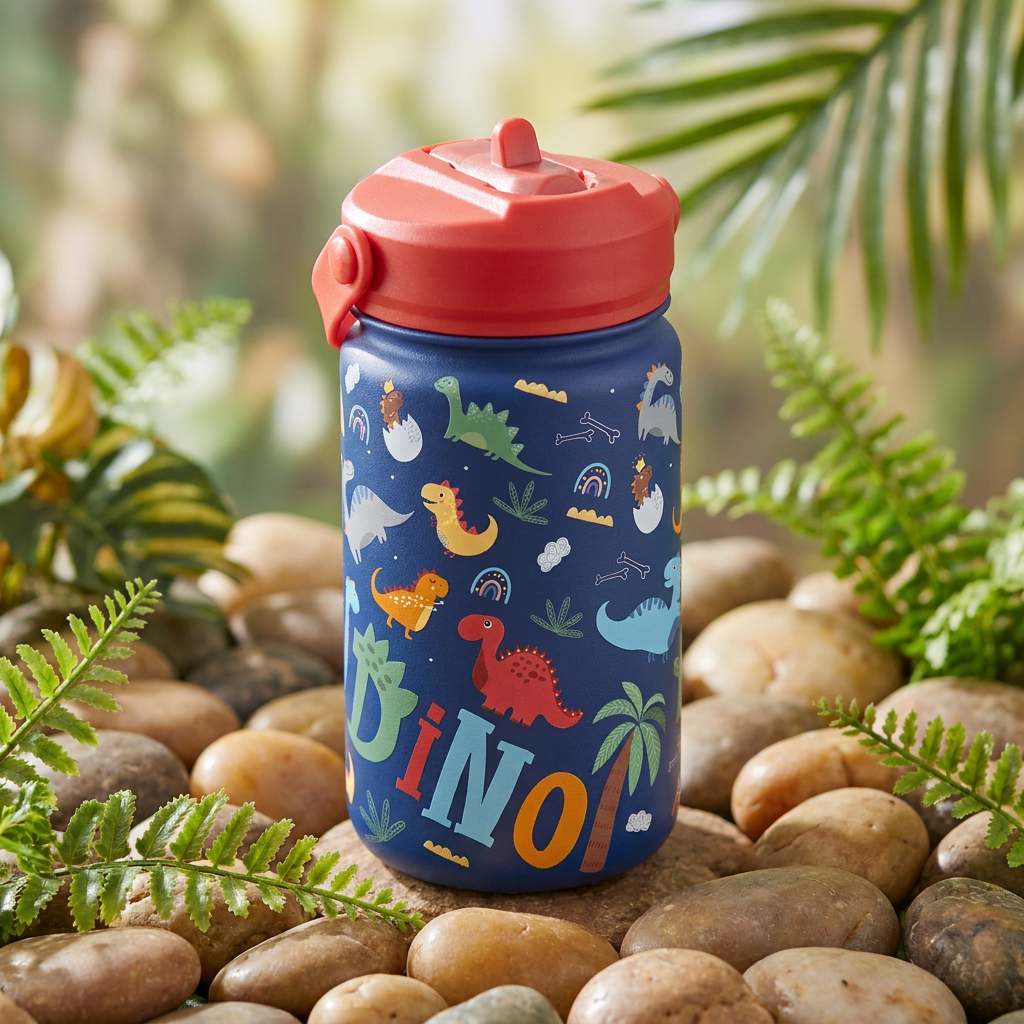 Botella Térmica de Acero Inoxidable con Adaptador Infantil – Dino Land | Aurea Kids