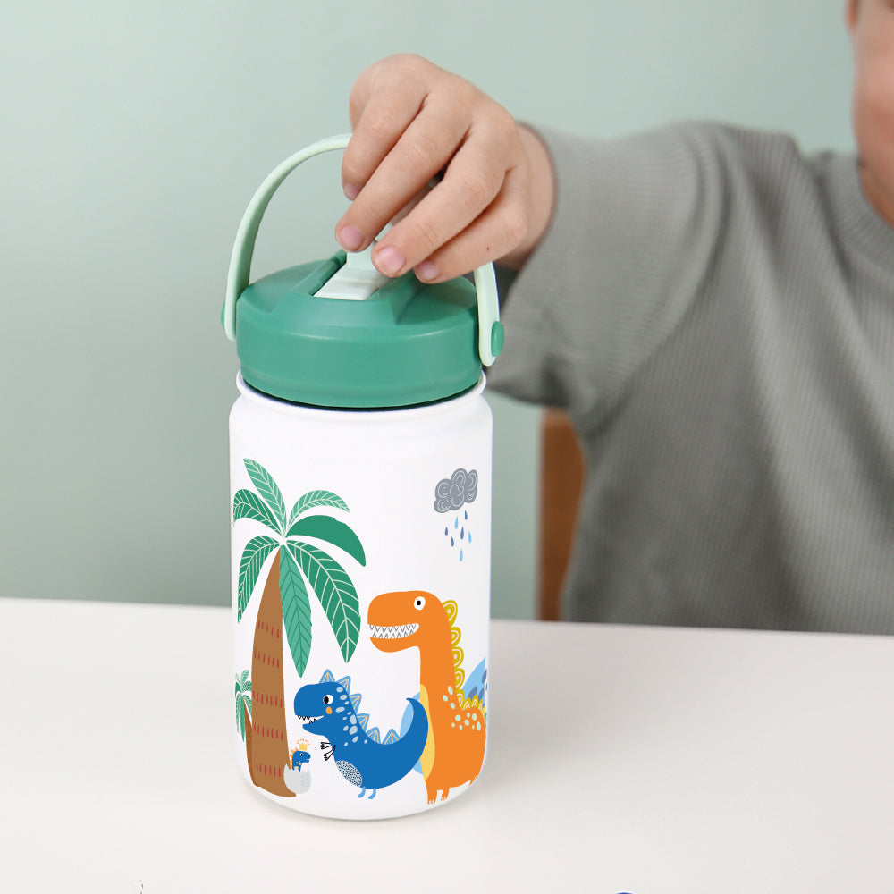 Botella Térmica de Acero Inoxidable con Adaptador Infantil – Dino Land | Aurea Kids