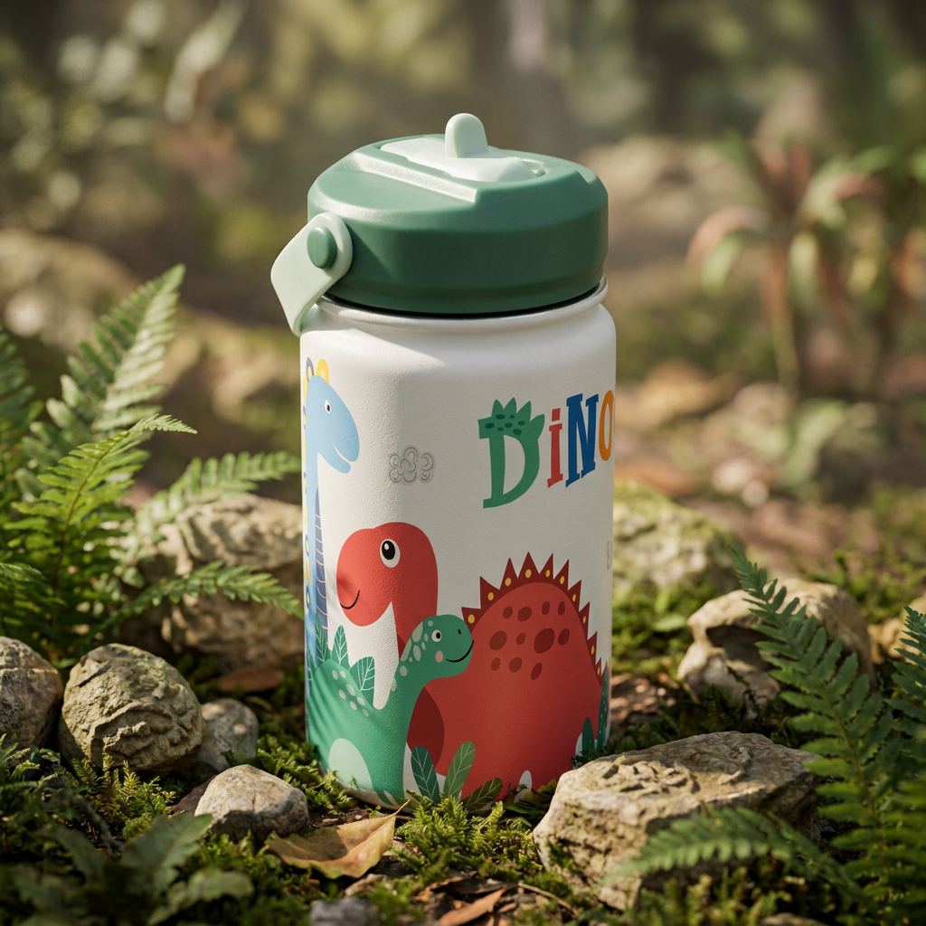Botella Térmica de Acero Inoxidable con Adaptador Infantil – Dino Land | Aurea Kids