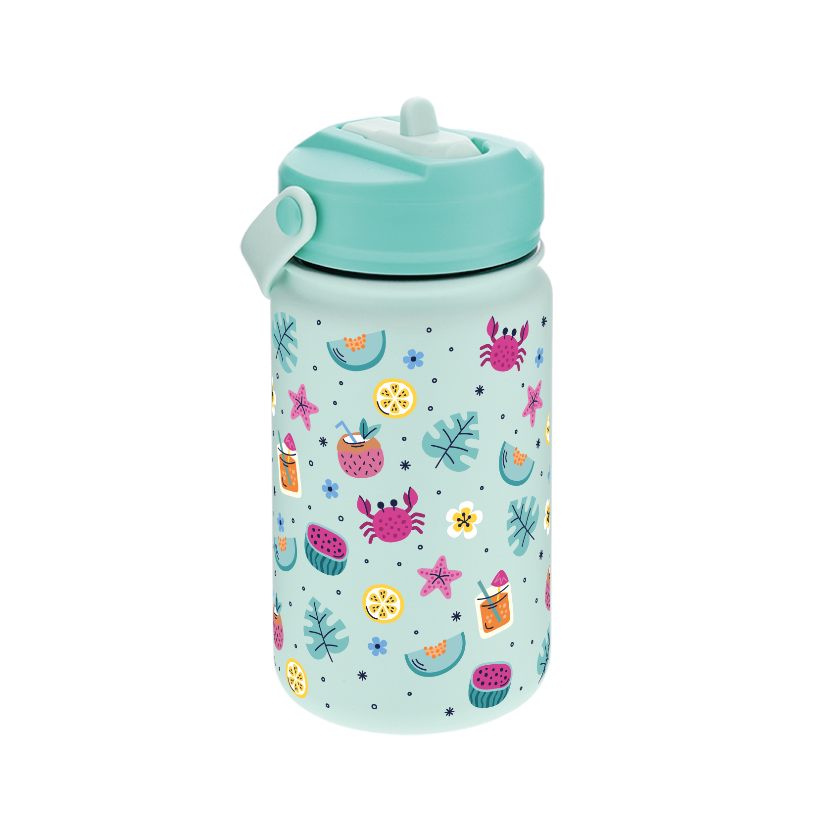 Botella Térmica de Acero Inoxidable con Adaptador Infantil – Tropical Fun | Aurea Kids