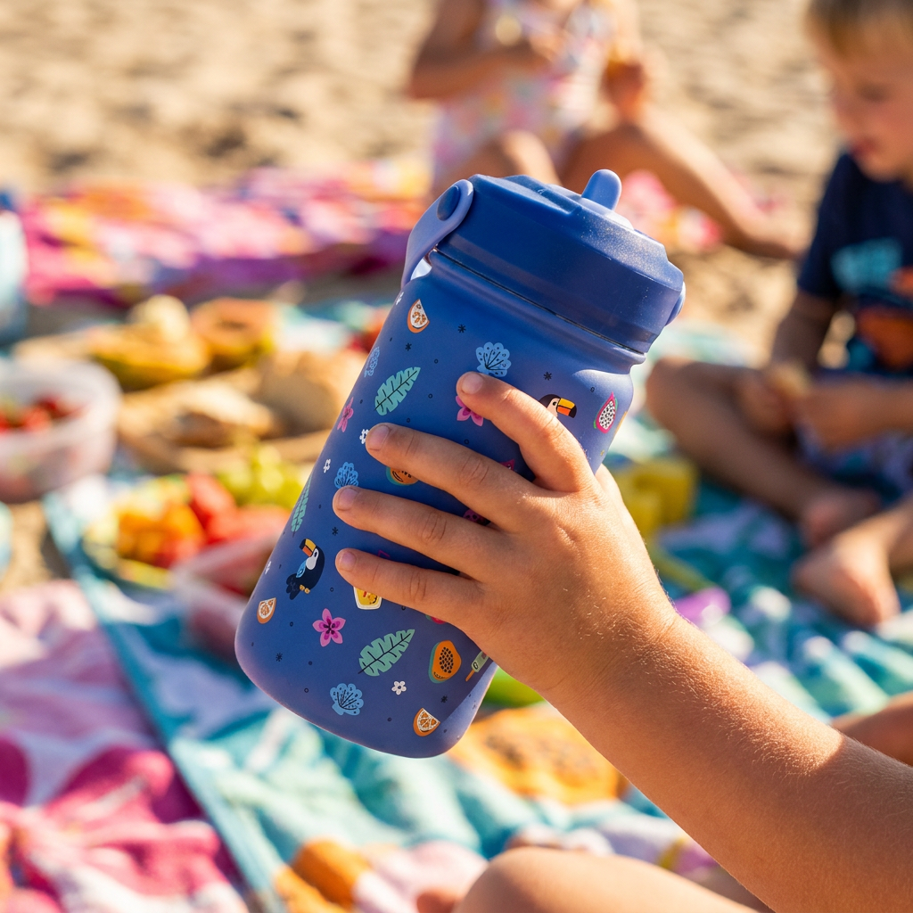 Botella Térmica de Acero Inoxidable con Adaptador Infantil – Tropical Fun | Aurea Kids