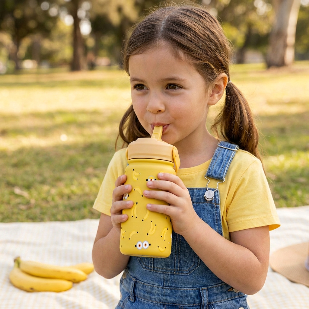 Botella Térmica de Acero Inoxidable con Adaptador Infantil – Yellow Gang | Aurea Kids
