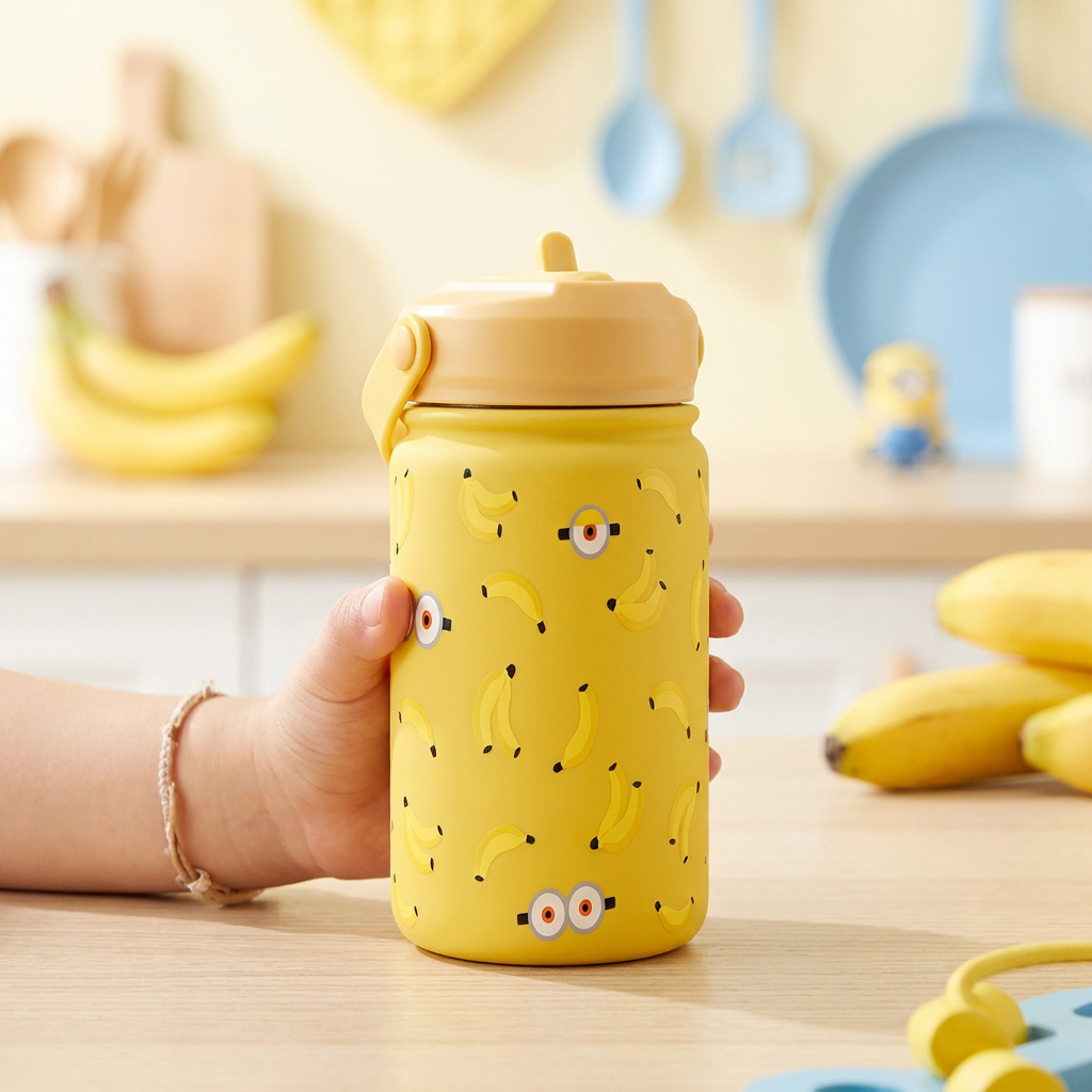 Botella Térmica de Acero Inoxidable con Adaptador Infantil – Yellow Gang | Aurea Kids