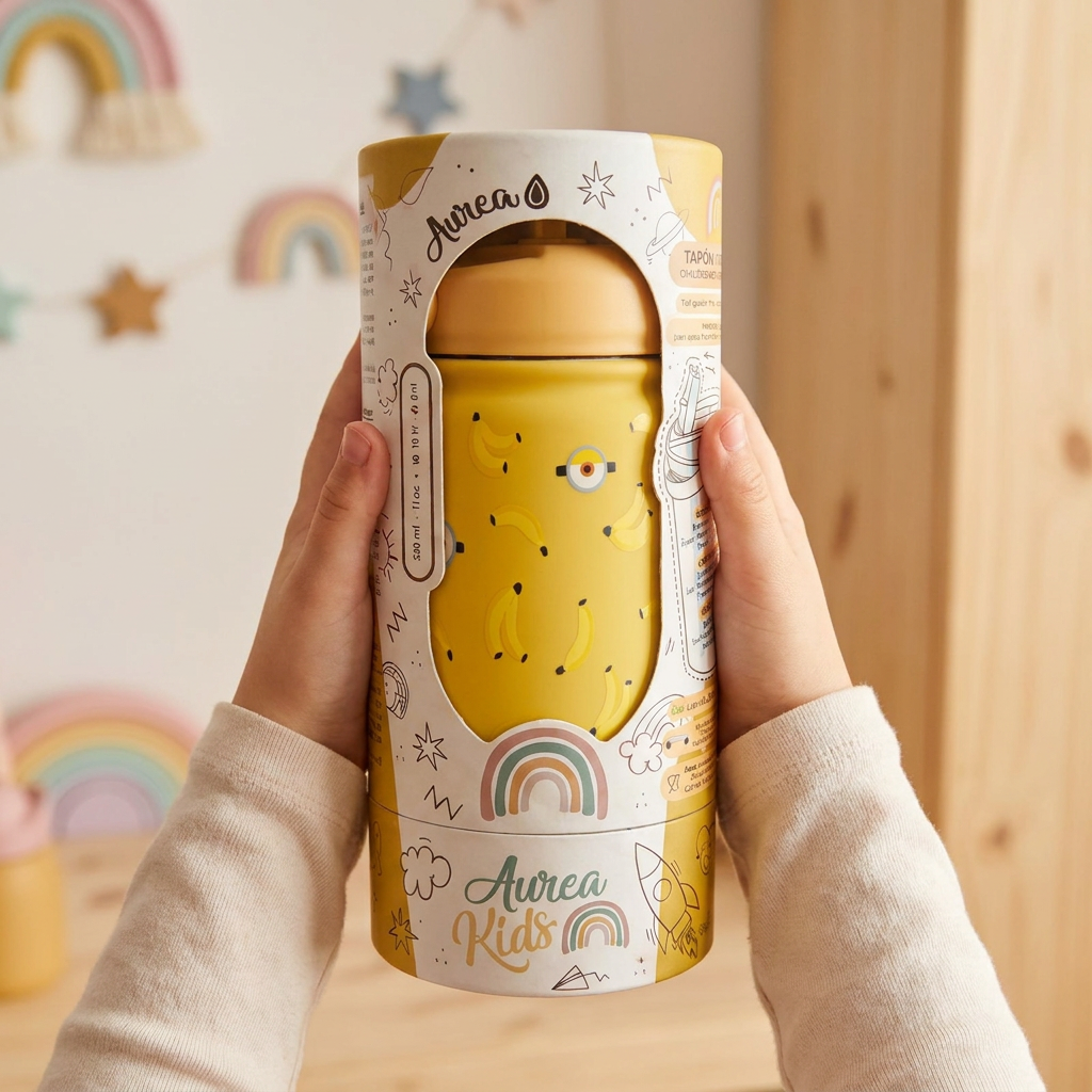 Botella Térmica de Acero Inoxidable con Adaptador Infantil – Yellow Gang | Aurea Kids