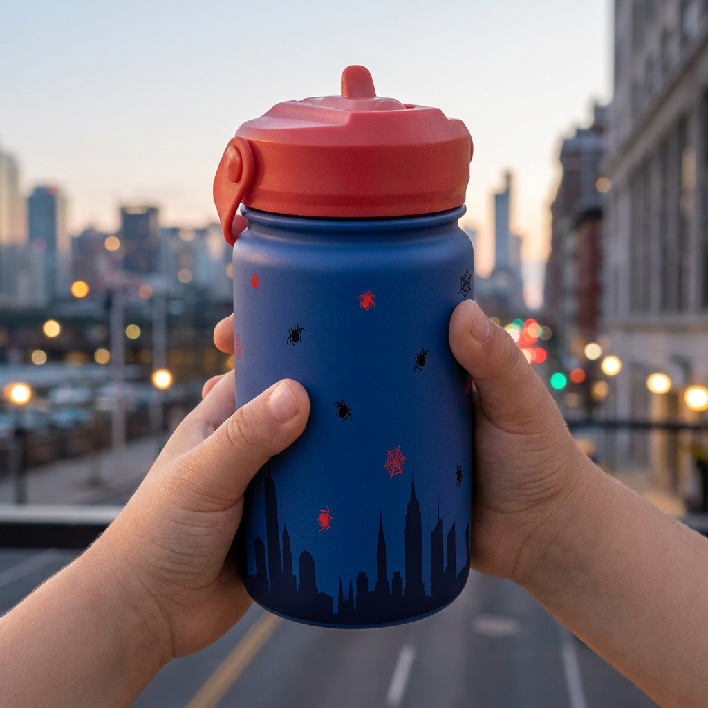 Botella Térmica de Acero Inoxidable con Adaptador Infantil – Spider Hero | Aurea Kids