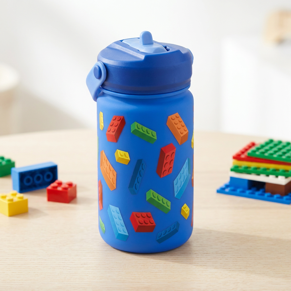Botella Térmica de Acero Inoxidable con Adaptador Infantil – Block Build | Aurea Kids