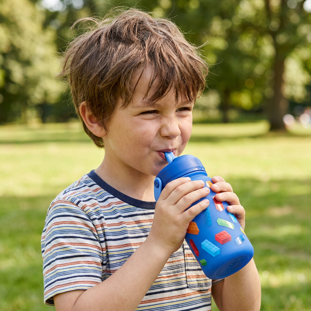Botella Térmica de Acero Inoxidable con Adaptador Infantil – Block Build | Aurea Kids
