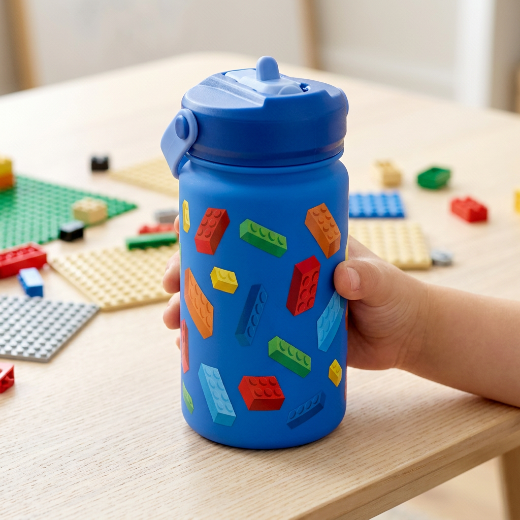 Botella Térmica de Acero Inoxidable con Adaptador Infantil – Block Build | Aurea Kids