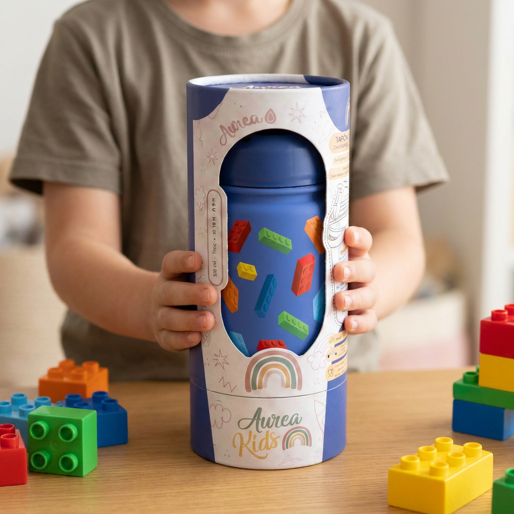 Botella Térmica de Acero Inoxidable con Adaptador Infantil – Block Build | Aurea Kids