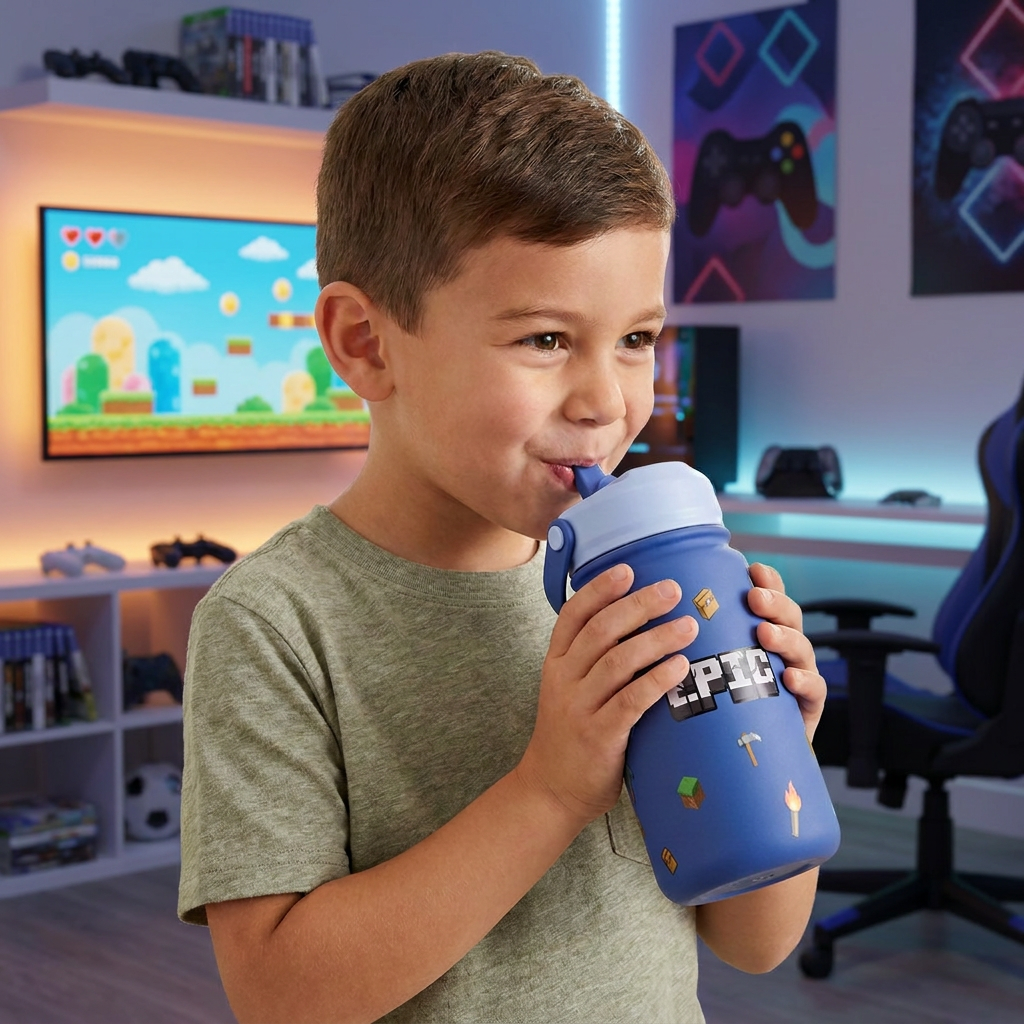 Botella Térmica de Acero Inoxidable con Adaptador Infantil – Pixel Craft | Aurea Kids