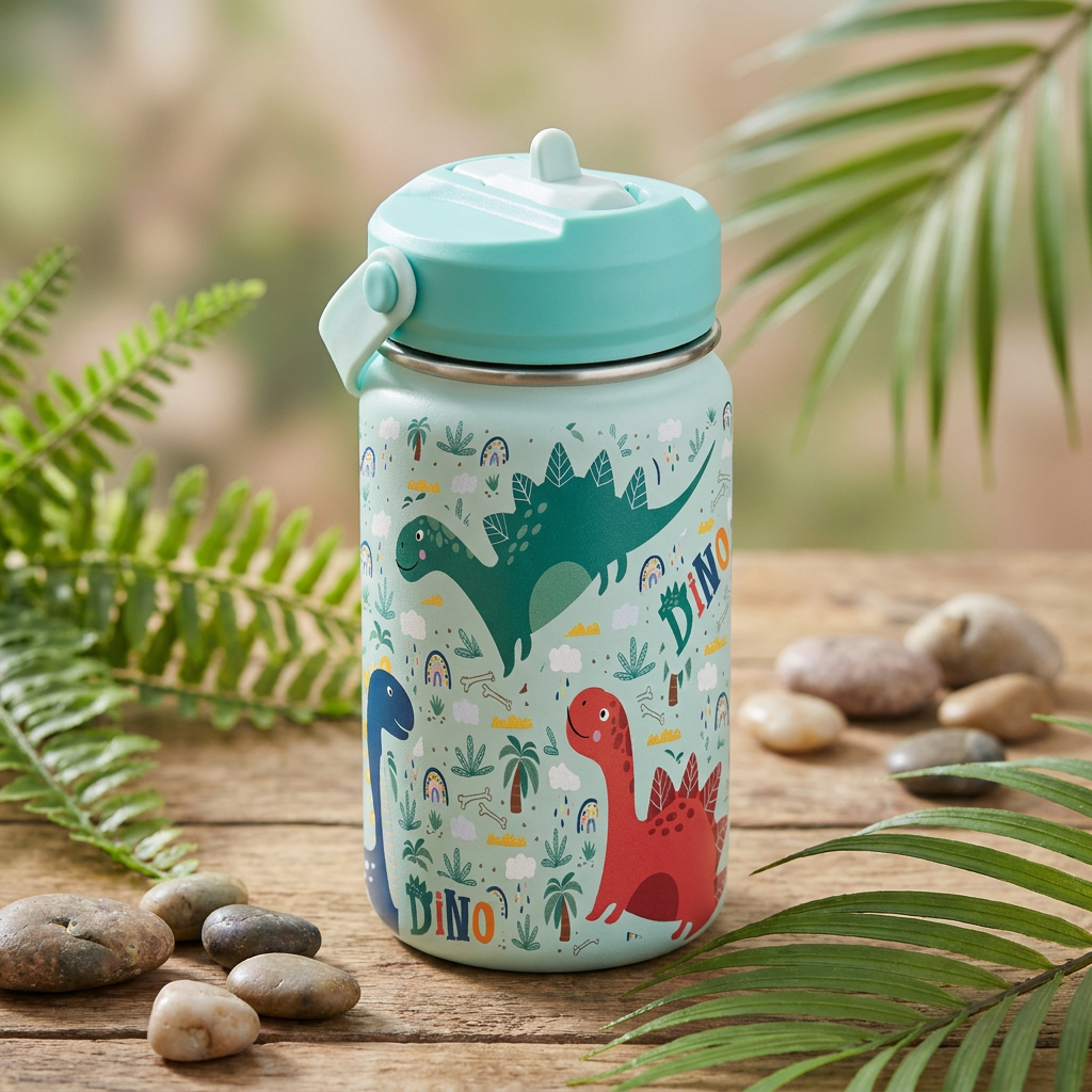 Botella Térmica de Acero Inoxidable con Adaptador Infantil – Dino Land | Aurea Kids