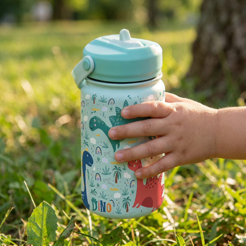 Botella Térmica de Acero Inoxidable con Adaptador Infantil – Dino Land | Aurea Kids