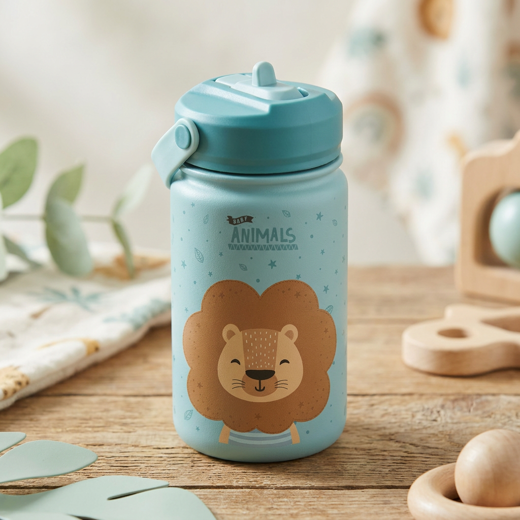 Botella Térmica de Acero Inoxidable con Adaptador Infantil – 3D Animals | Aurea Kids