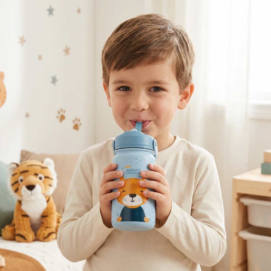 Botella Térmica de Acero Inoxidable con Adaptador Infantil – 3D Animals | Aurea Kids