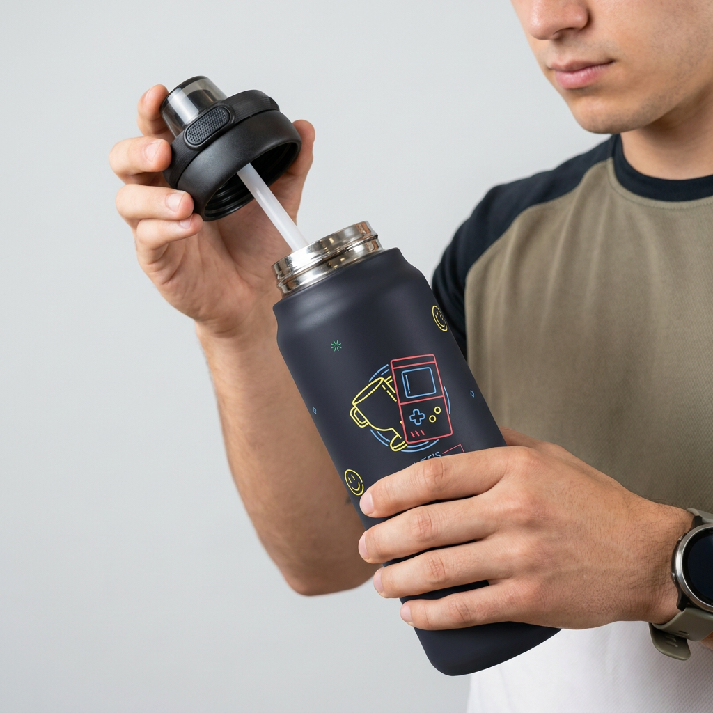 Botella Térmica Sport de Acero Inoxidable con Interior Cerámico y Doble Tapón – Neon Score