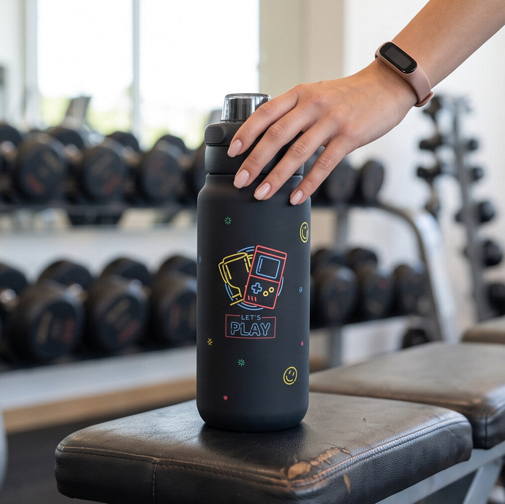 Botella Térmica Sport de Acero Inoxidable con Interior Cerámico y Doble Tapón – Neon Score