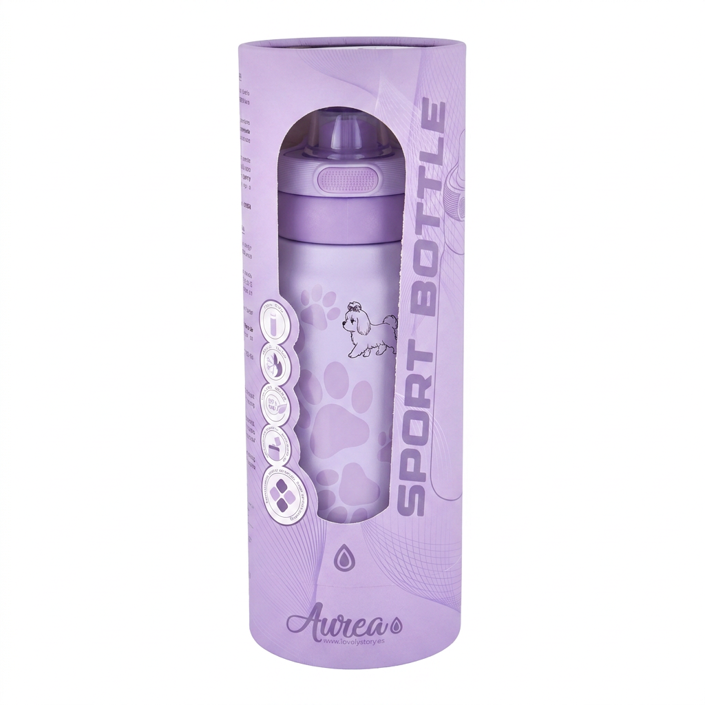 Botella Térmica Sport de Acero Inoxidable con Interior Cerámico y Doble Tapón – Fluffy Friend - Color Lila