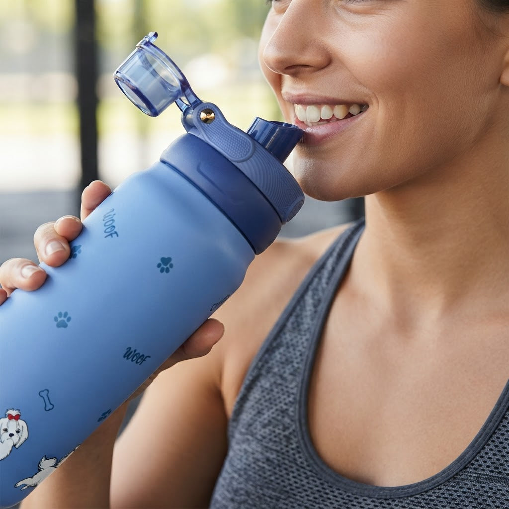 Botella Térmica Sport de Acero Inoxidable con Interior Cerámico y Doble Tapón – Fluffy Friend - Color Mazarine