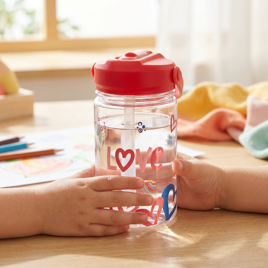 Botella Tritán 350 ml con pajita - Love - Red