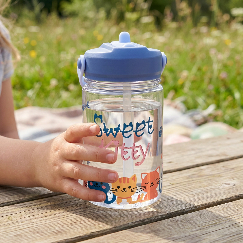 Botella Tritán 350 ml con pajita - Sweet Kitty - Mazarine