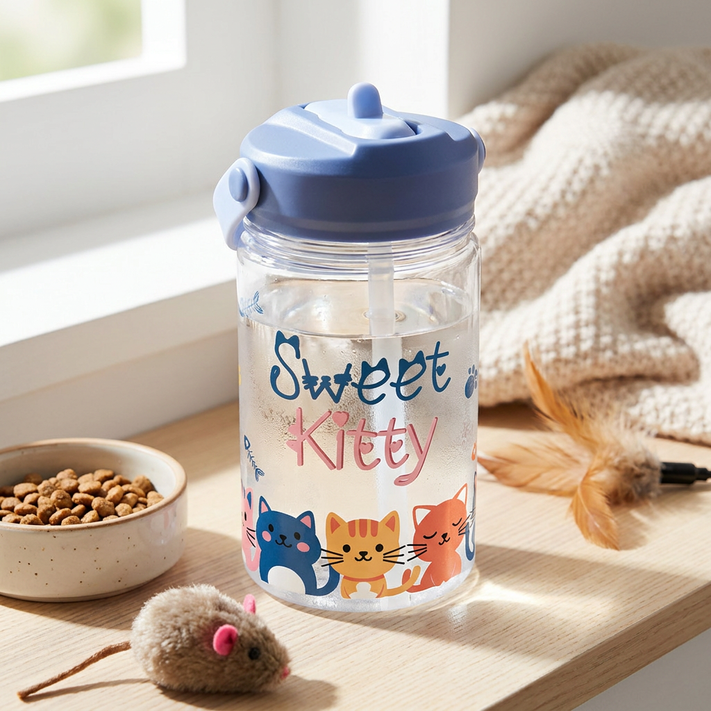 Botella Tritán 350 ml con pajita - Sweet Kitty - Mazarine
