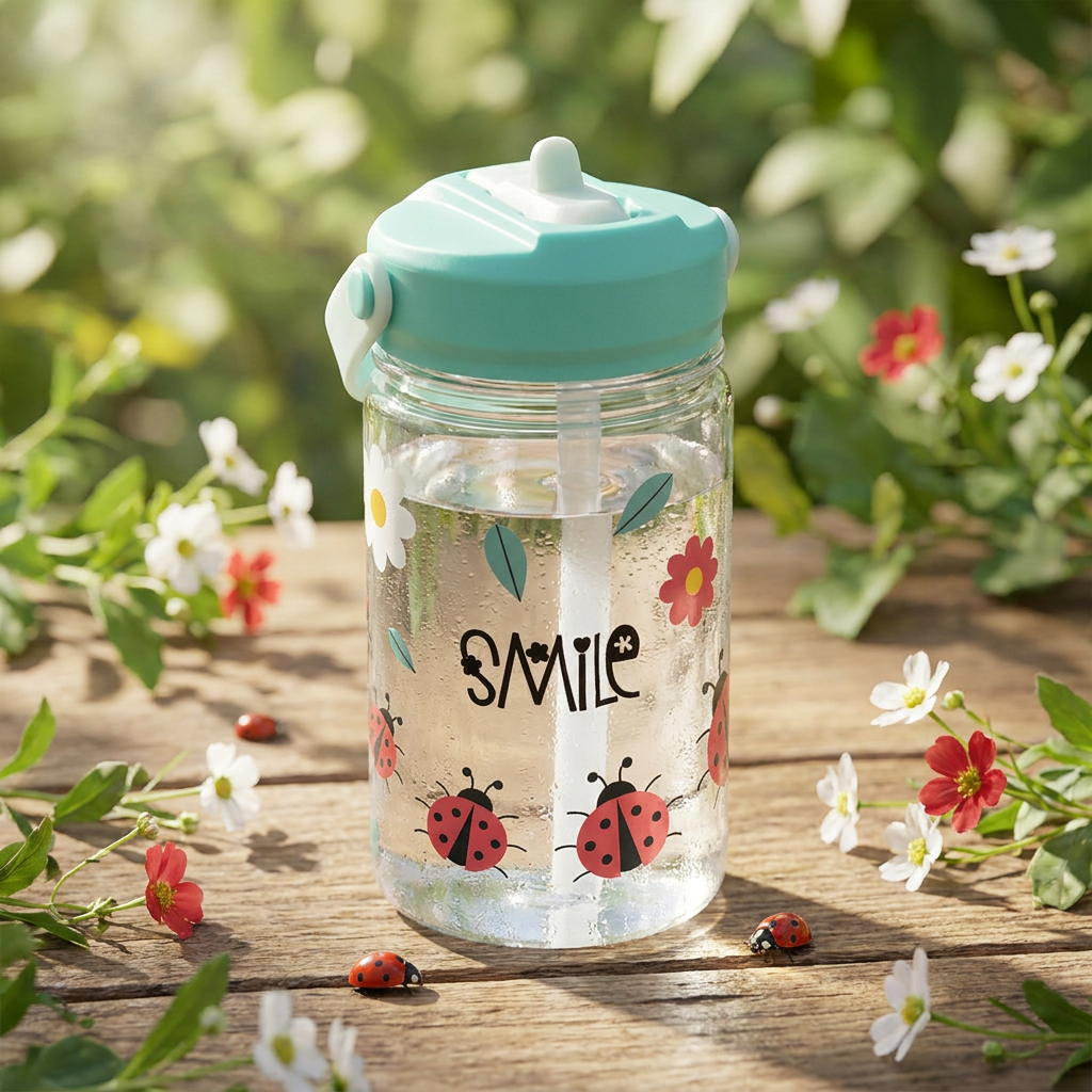 Botella Tritán 350 ml con pajita - Smile - Mint