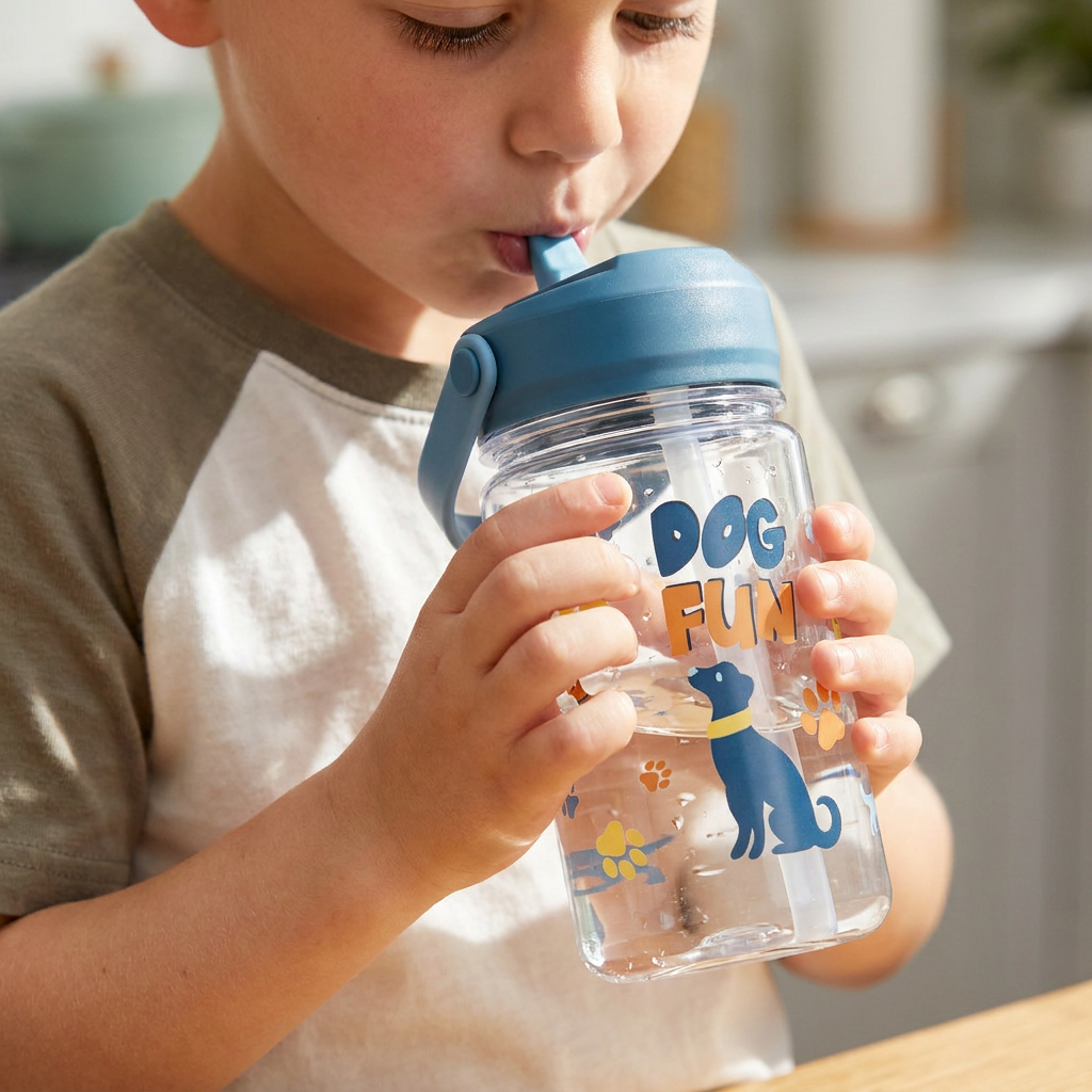 Botella Tritán 350 ml con pajita - Dog Fun - Petrol Blue