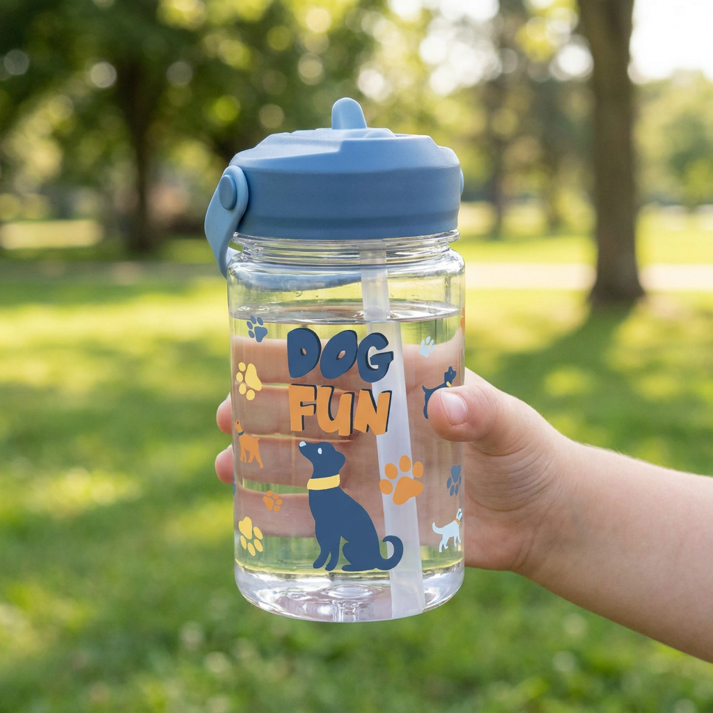 Botella Tritán 350 ml con pajita - Dog Fun - Petrol Blue