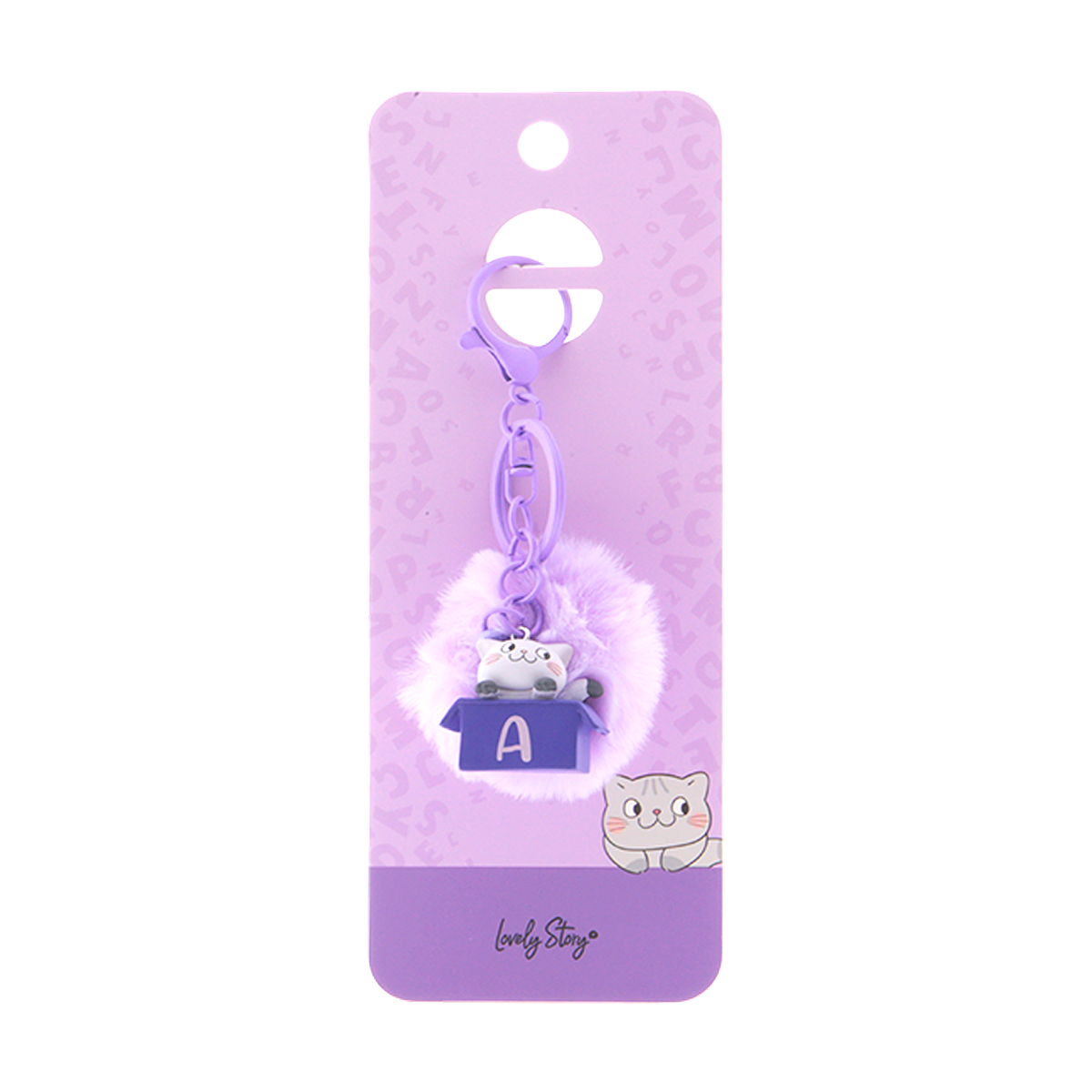 Llavero con iniciales Gatito - Lila