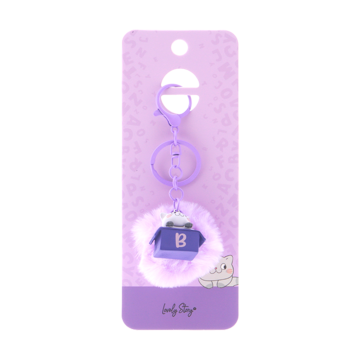 Llavero con iniciales Gatito - Lila