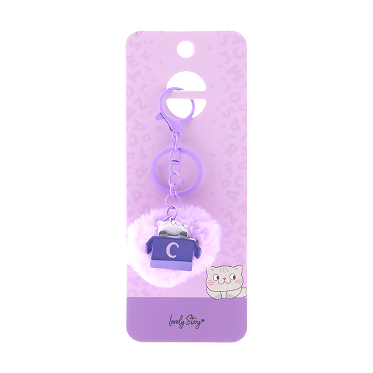 Llavero con iniciales Gatito - Lila