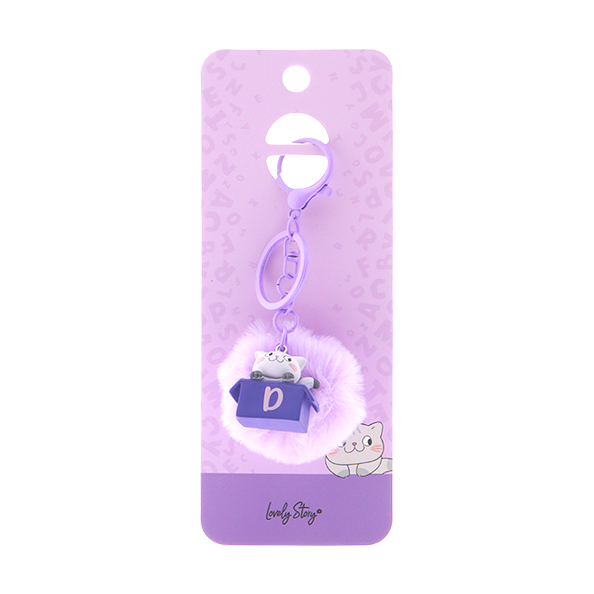 Llavero con iniciales Gatito - Lila