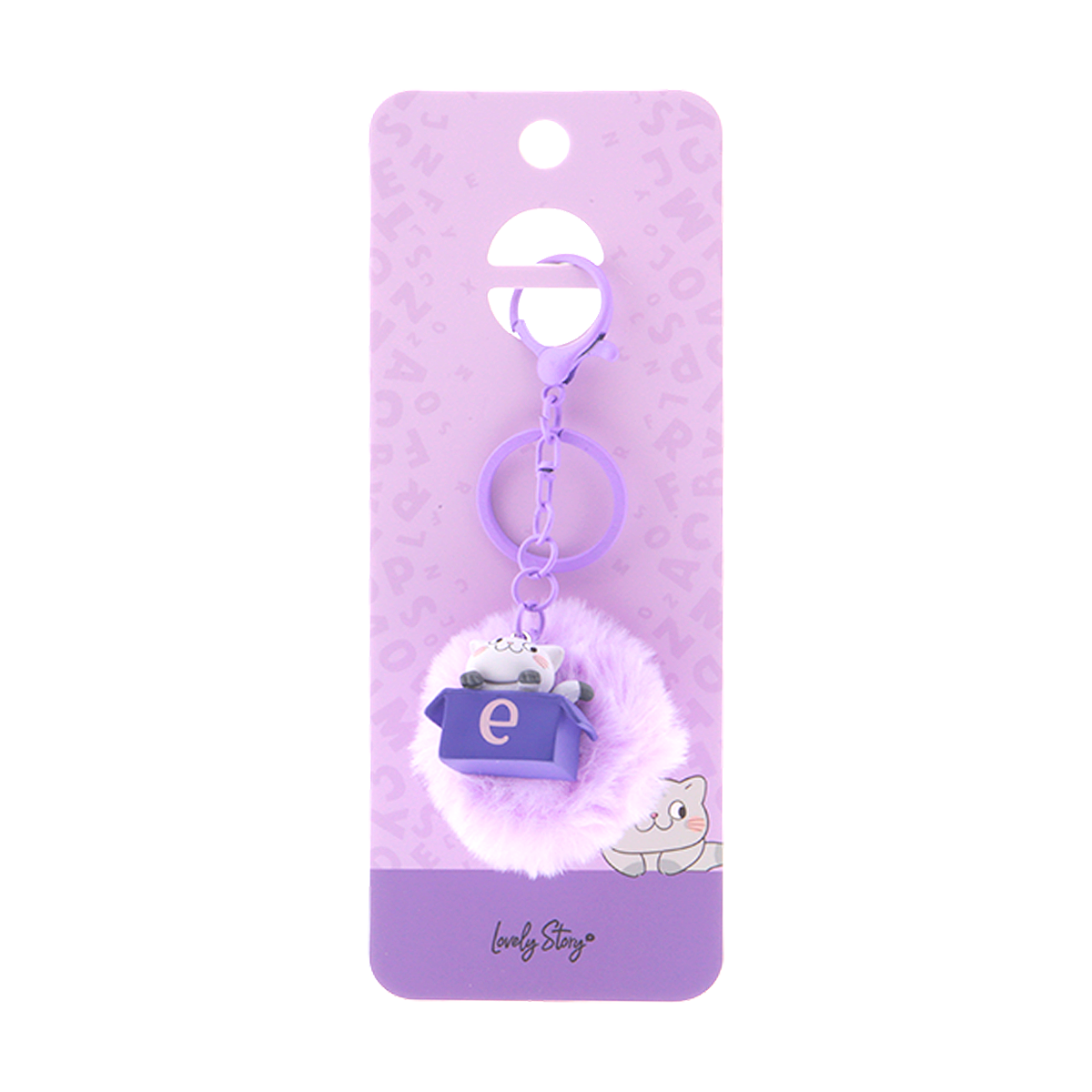 Llavero con iniciales Gatito - Lila