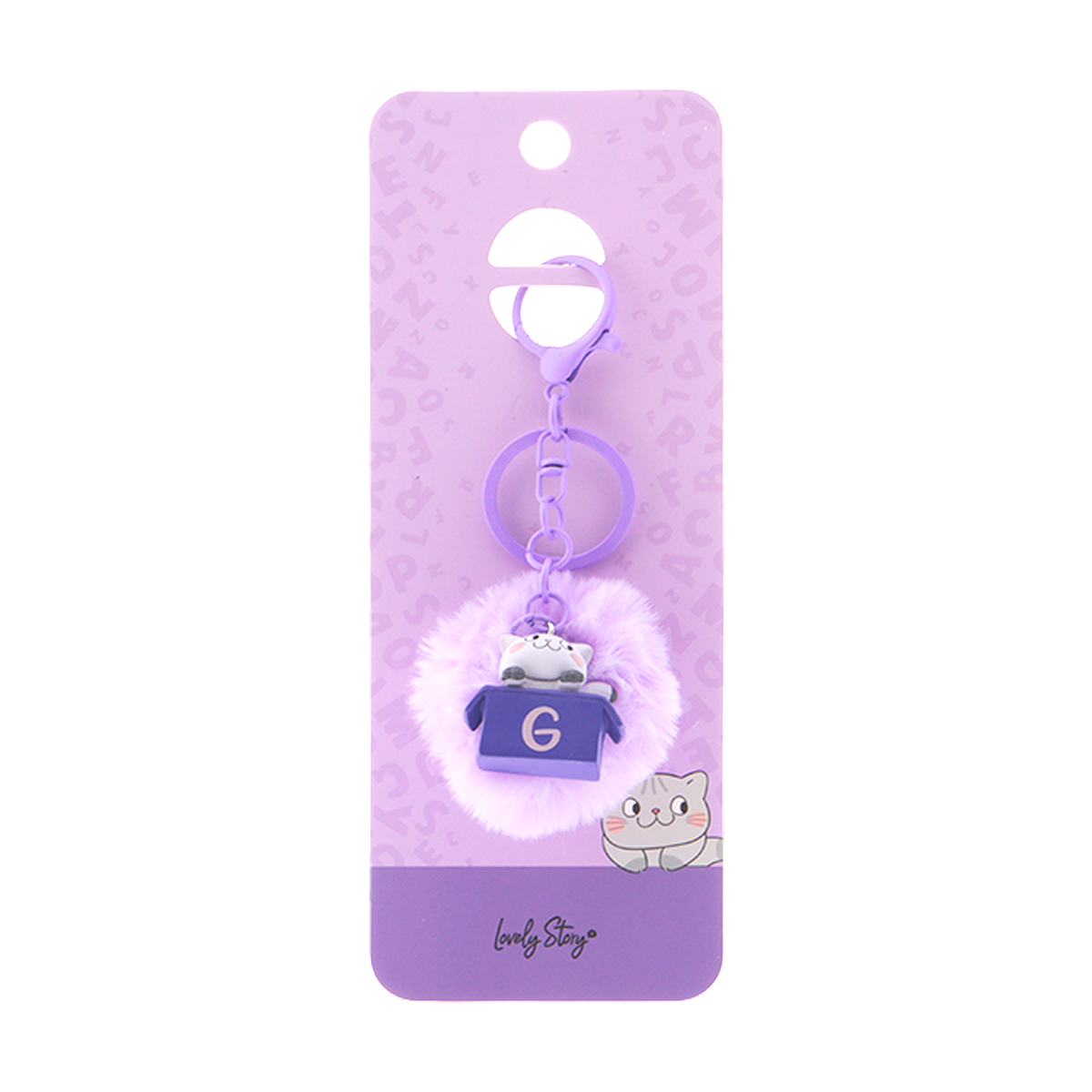 Llavero con iniciales Gatito - Lila