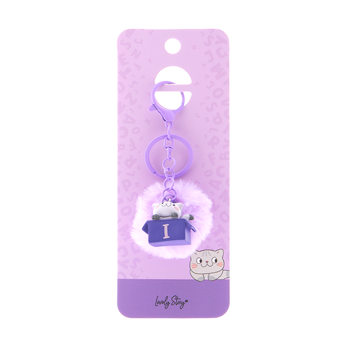 Llavero con iniciales Gatito - Lila